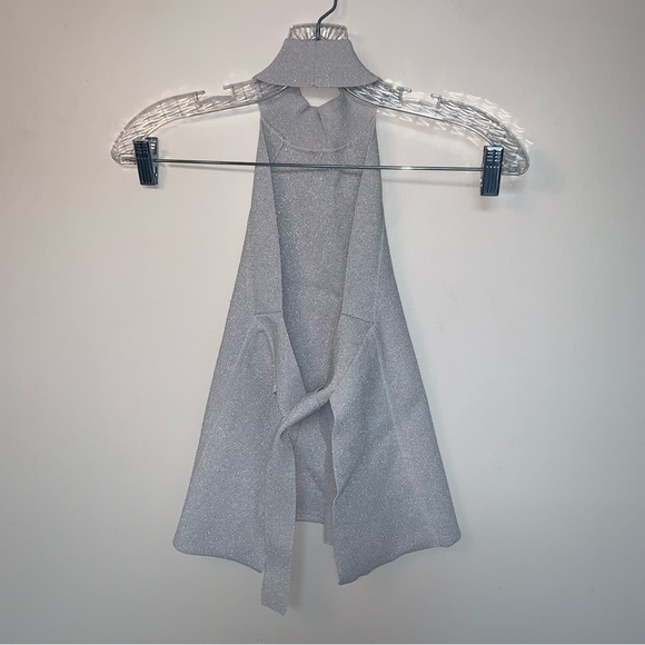 Wilfred Le Fou Metallic 70s Inspired Halter Top Shimmering Silver XXS - Picture 2 of 7